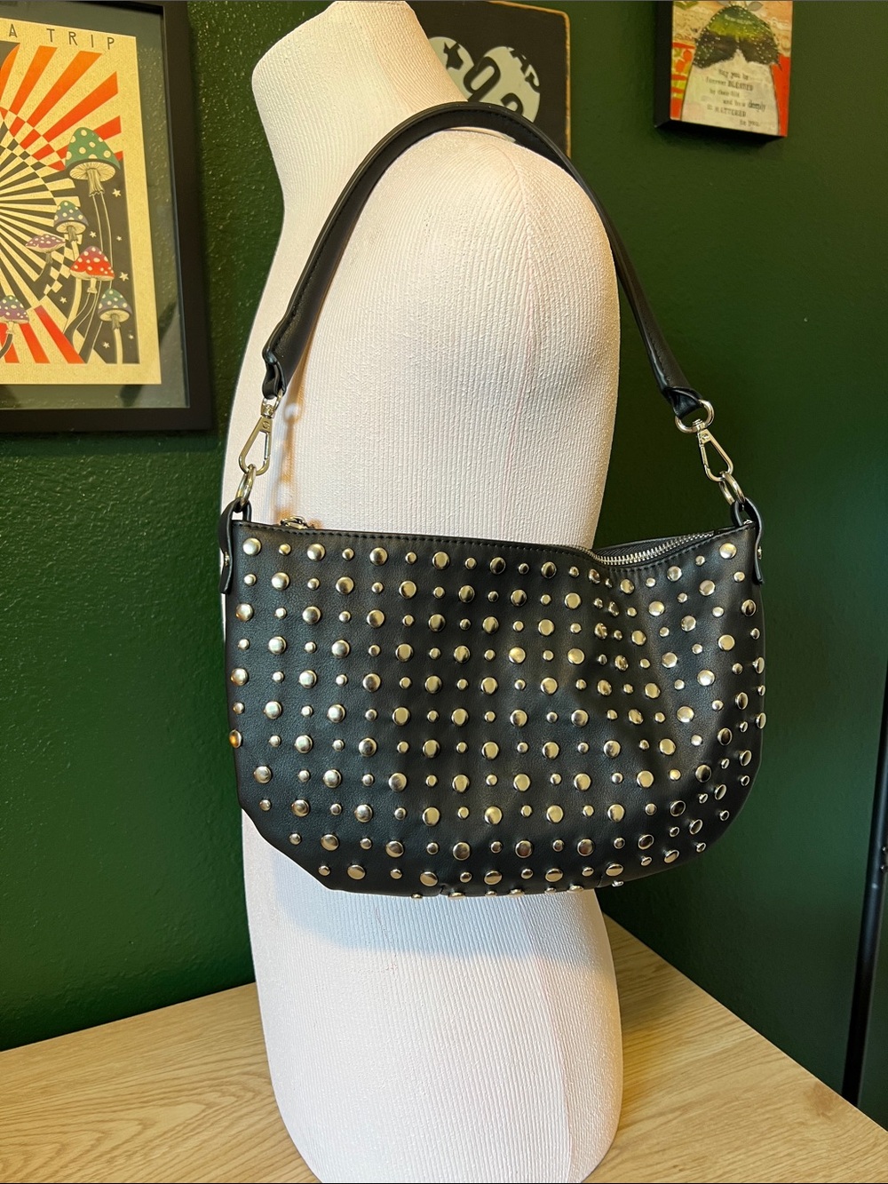 Studded Black Shoulder Bag - Sleek Women's Handbag